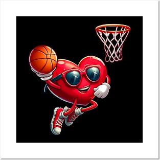 Heart Dunking Basketball Valentines Day Shirts For Boys Kids Posters and Art